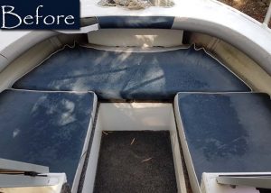 Blue Grey Boat Upholstery Before